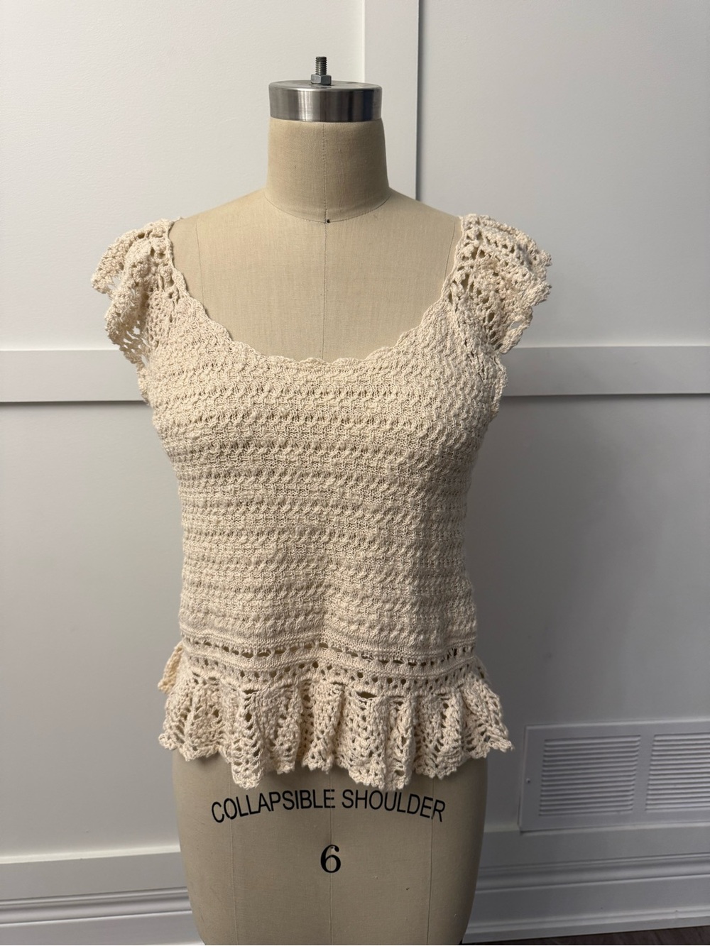 Rails Cream Crochet Peplum Tank Top